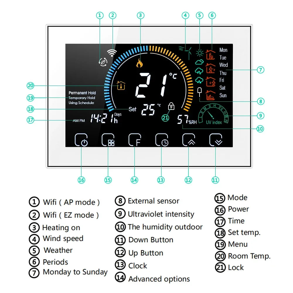 WiFi Smart Thermostat for Home Heating - Colorful Touchscreen Model Tidesmit