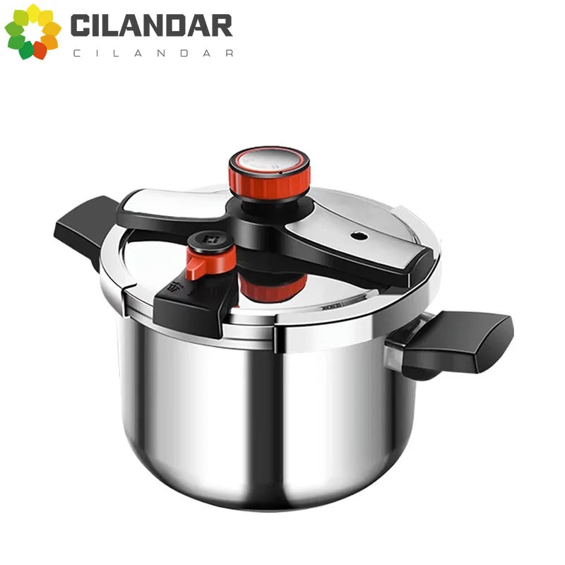 CILANDAR 304 stainless steel pressure cooker with red safety valve and black handles