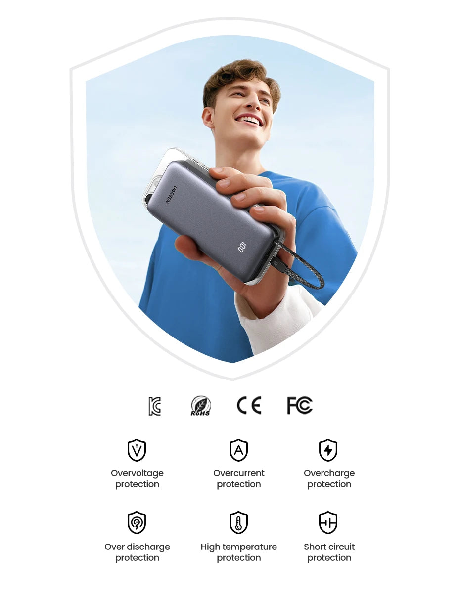 20000mAh Fast Charging Power Bank 45W with Integrated USB-C Cable Tidesmit