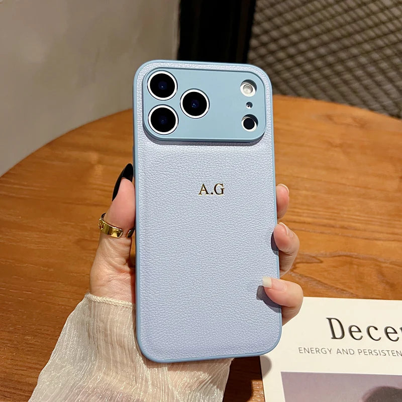 Personalized Leather iPhone Case - Shock-Absorbing Monogram Cover SKY BLUE Tidesmit