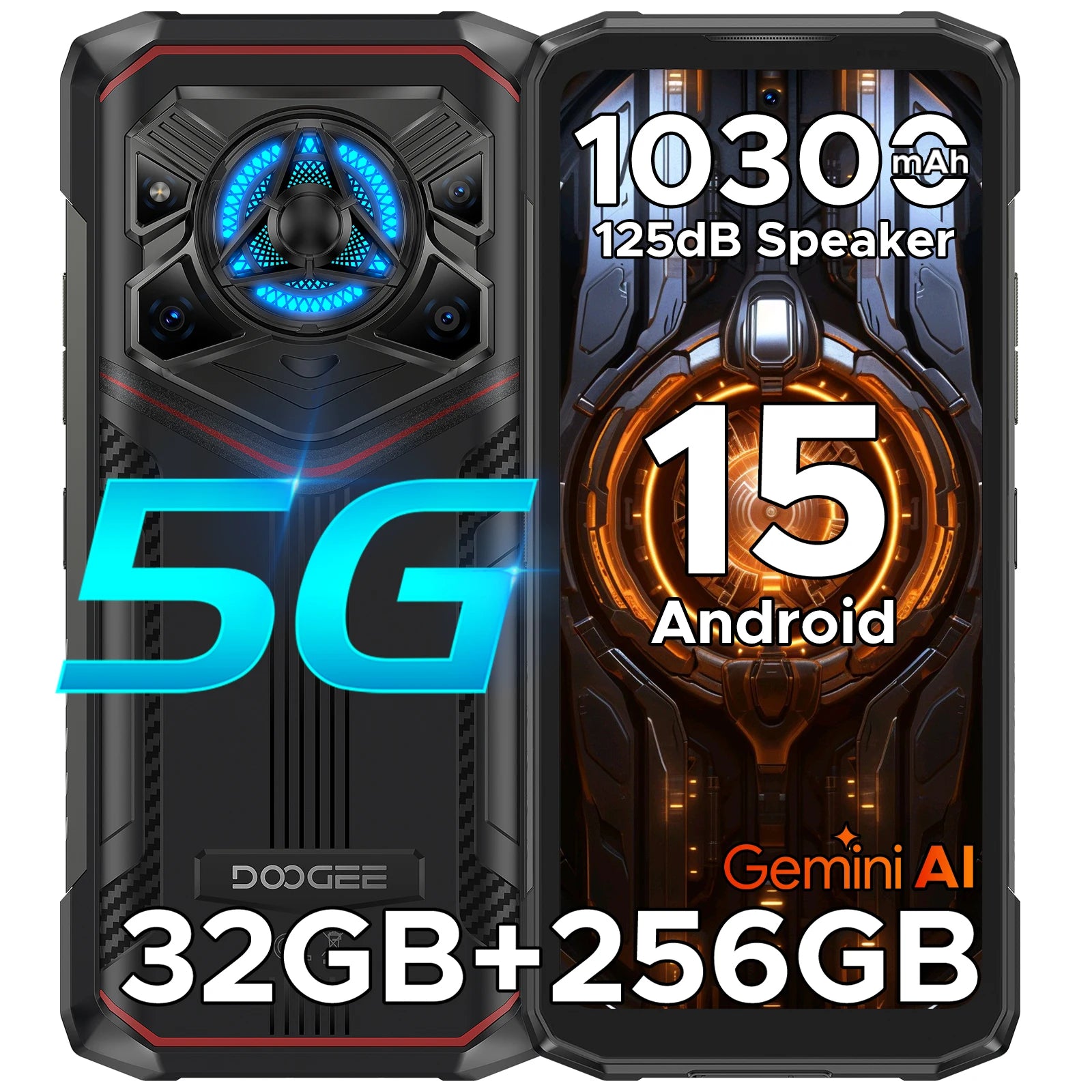 DOOGEE Blade20 Play 5G Rugged Phone Dimensity 7050 6.6'' Gemini Al 125dB Speaker 10300mAh Battery NFC Android 15 Mobile Phone