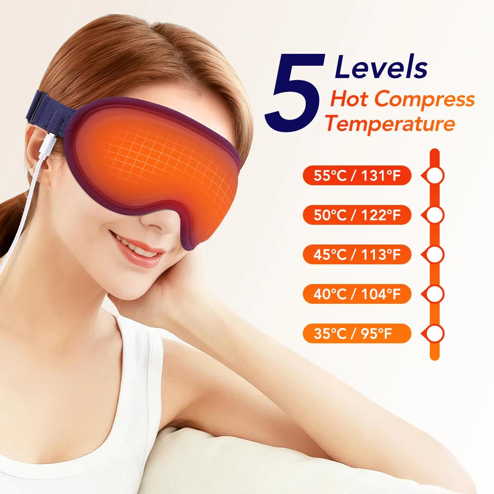 Electric Steam Eye Mask with 3D Vibration Massage and Heat Therapy Relaxation Treatment Tidesmit