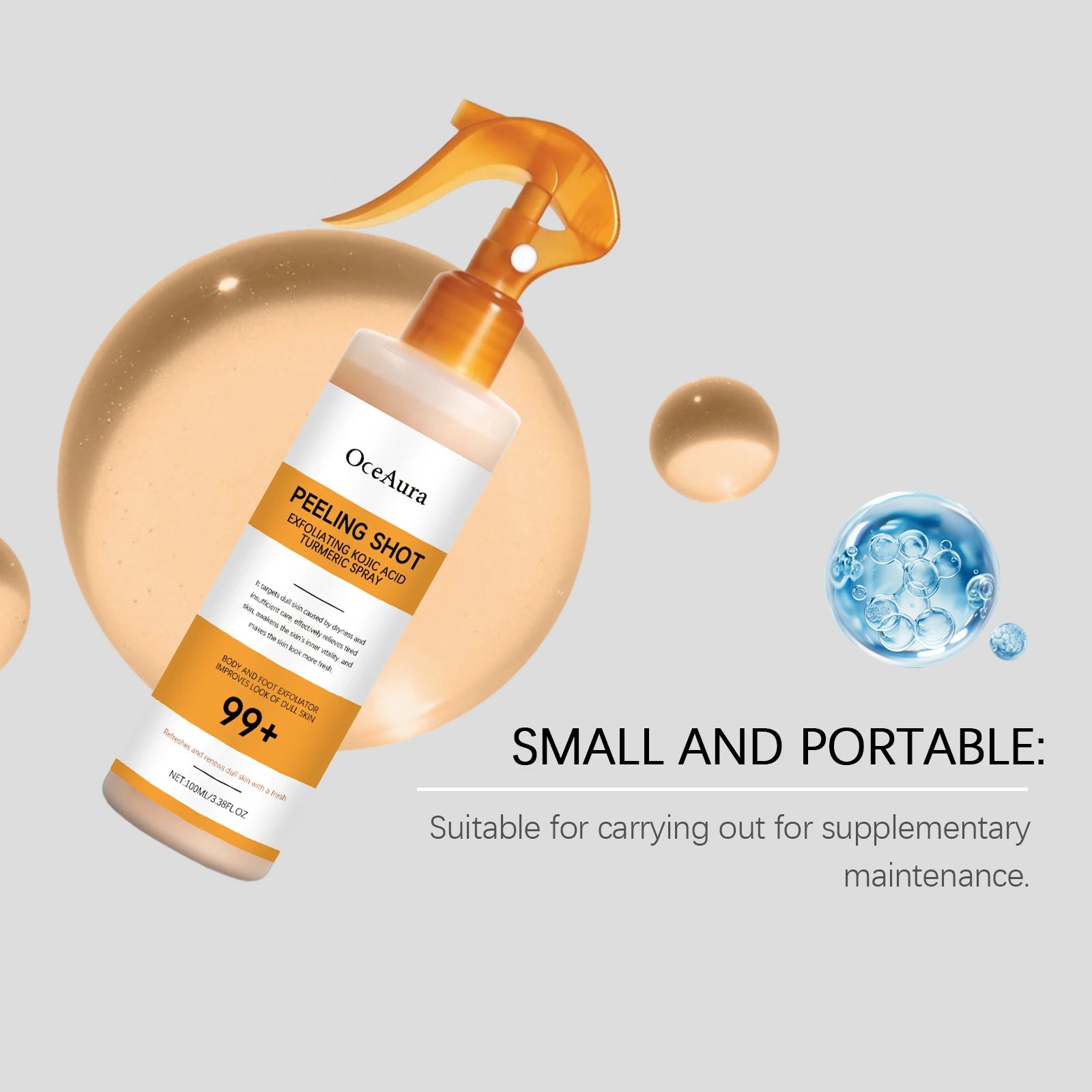 Easy Spray On Body Exfoliator Kojic Acid Turmeric Formula for Dark Elbows Improves Skin Texture & Dullness Rinse Off Gentle Peel