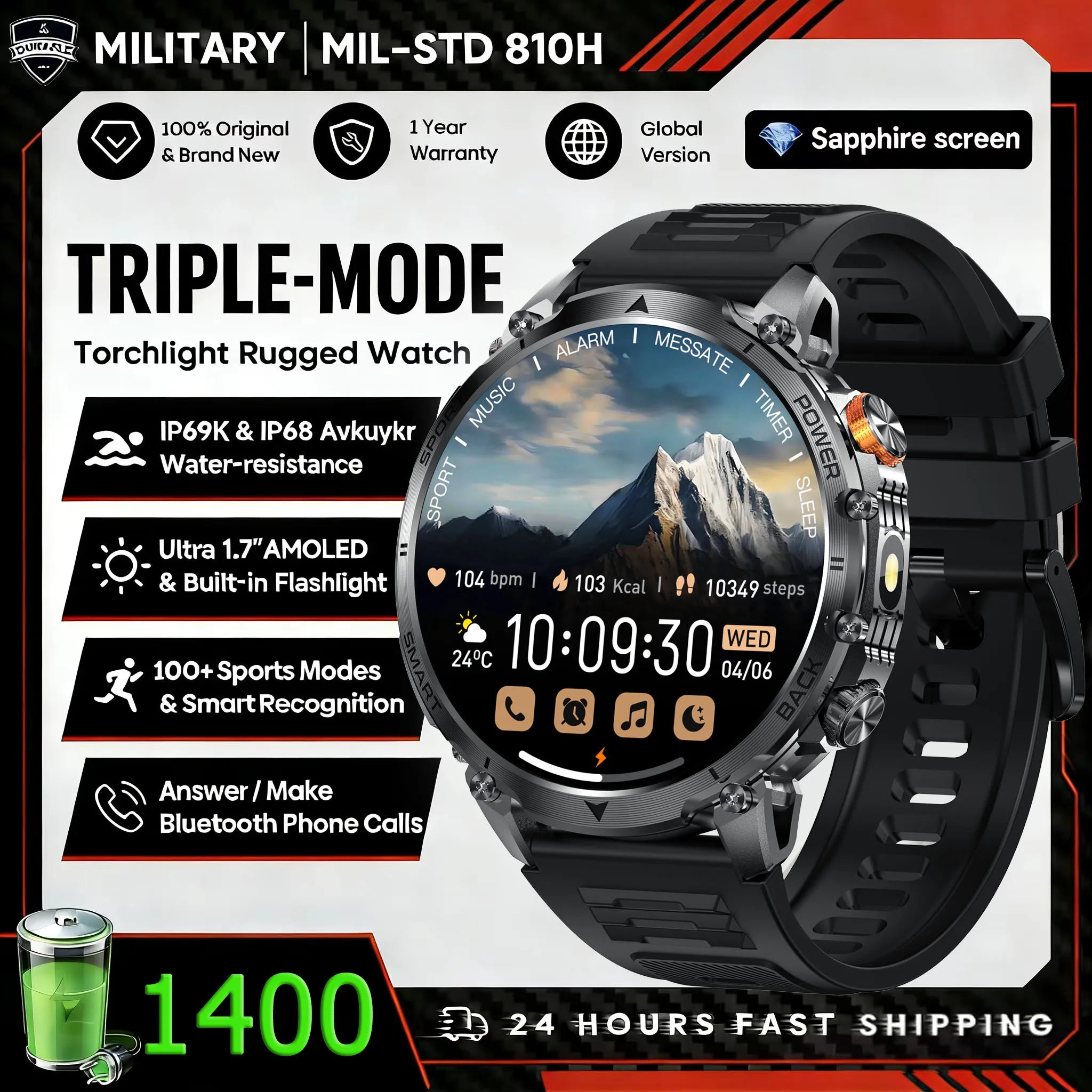 New outdoor GPS path 1.46"100+sport Bluetooth calling Smart Watch IP68 Waterproof Sports Run tracker Outdoors Compass Smartwatch