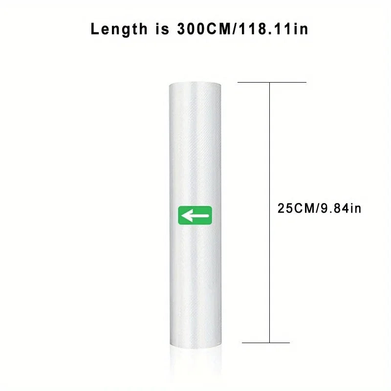 25 cm vacuum sealer textured rolls, clear plastic film, 300 cm length