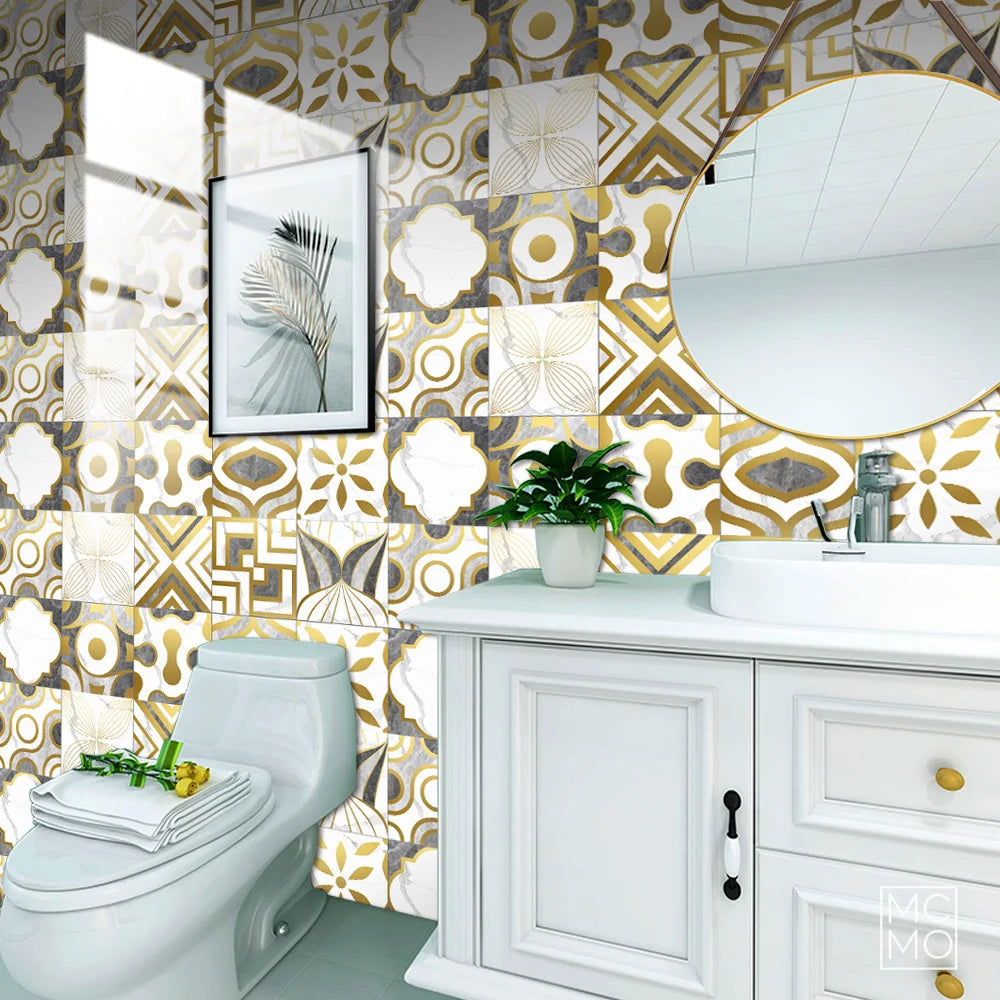 10pcs Crystal Tile Wall Stickers Self-Adhesive Kitchen Tiles PVC Backsplash Stickers Peel and Stick Bathroom Faux Stone Effect