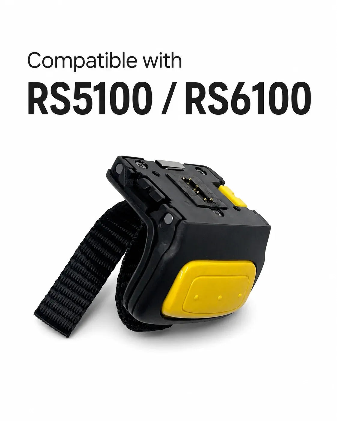 Wearable barcode scanner trigger assembly in black with yellow control button