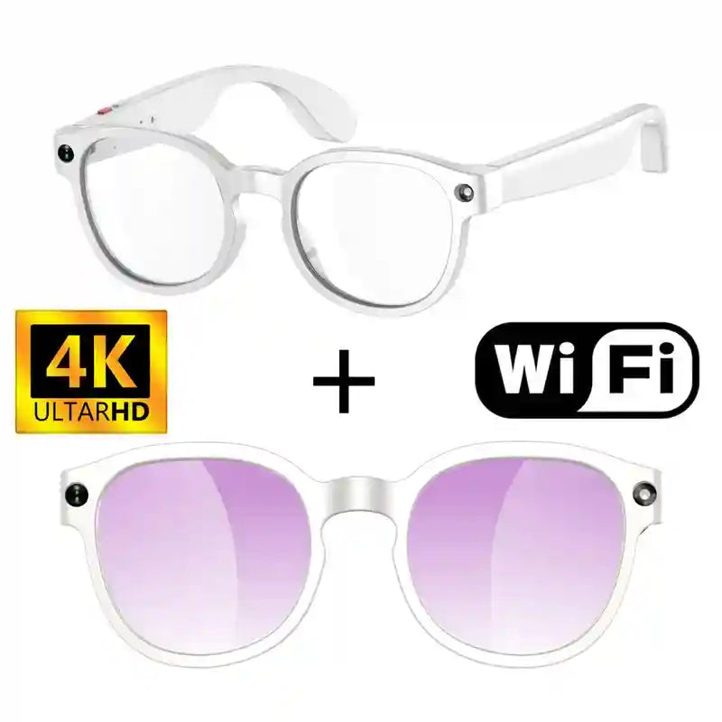 AI Smart Glasses with Spatial Audio and Integrated HD Camera Round frame white Tidesmit