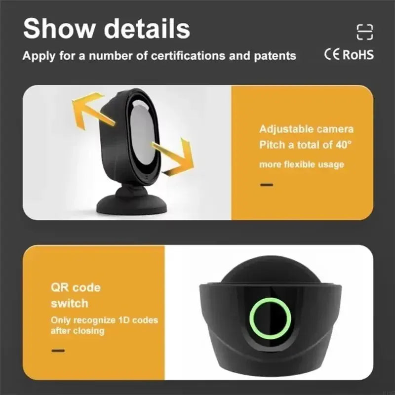 Ergonomic Wire Barcode Scanner With 360°Omnidirectional Reading 800x600 Resolution For Retail Inventory Management 896C