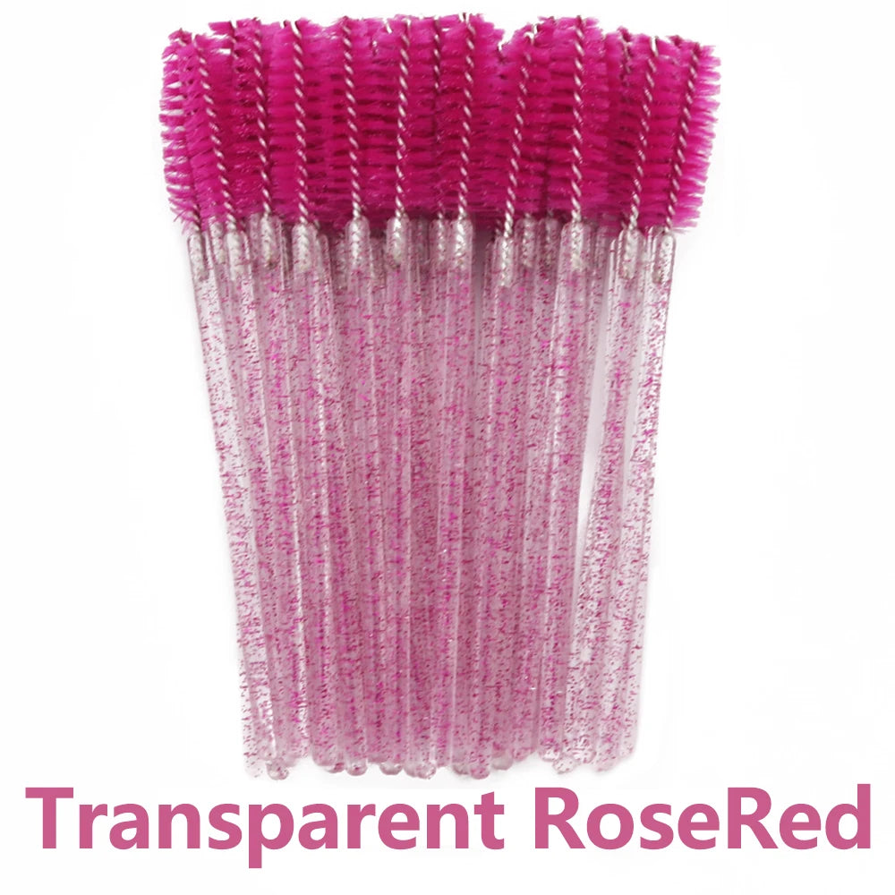 Disposable Eyelash Brushes for Extensions - Premium Soft Crystal Wands False Eyelashes Transparent RoseRed Tidesmit