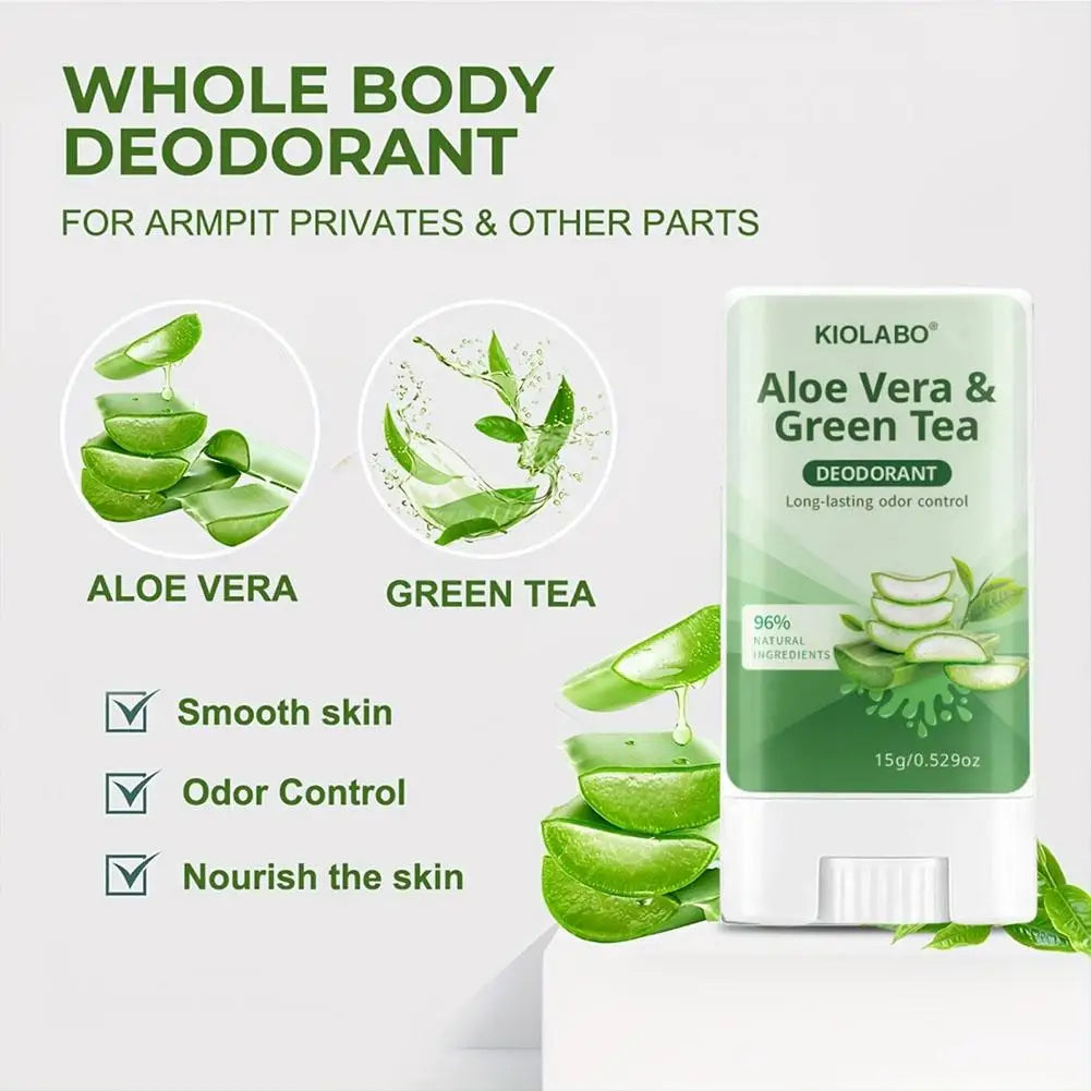 Tidesmit Aloe Vera & Green Tea deodorant stick for sweat odor reduction and travel-friendly daily hygiene.