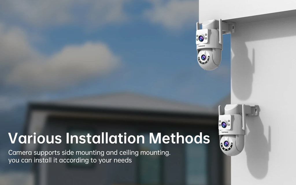 Lenovo 8MP Outdoor Security Camera with Dual Lens AI Tracking PTZ Color Night Vision Waterproof Home Surveillance Protection
