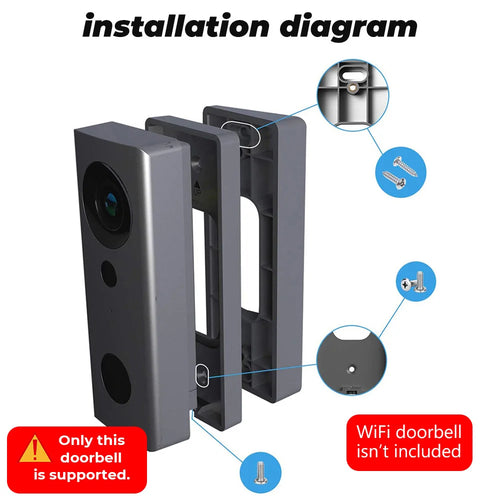 Adjustable doorbell bracket with angled support frame and multiple mounting holes