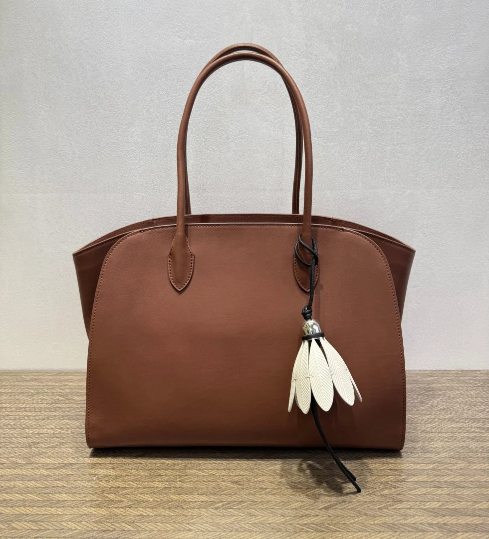 2026 high-quality genuine leather Marlo 12 inch 14 inch saddle leather tote bag, women's shoulder bag, high-end leather texture,