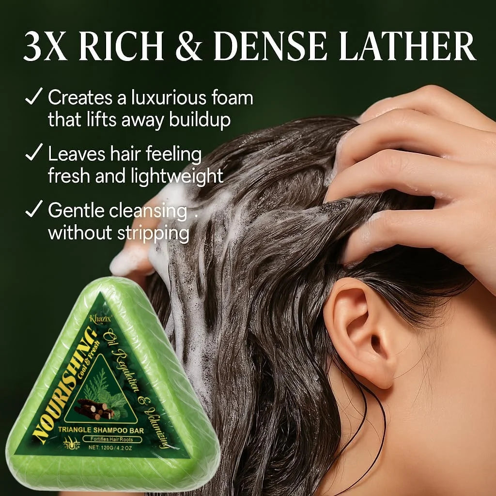 Green Triangle Soap Shampoo Bar with Usman Grass - Natural Cypress Leaf Solid Shampoo Bar for Natural Herbal Hair Care, Calming.