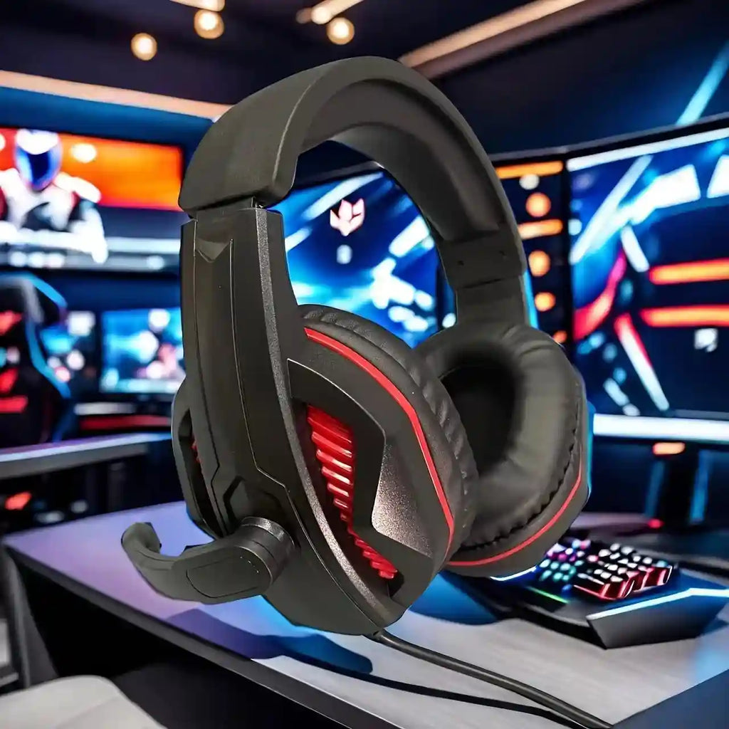 Wired Gaming Headset with Mic - Over-Ear Stereo Audio, Red or White Tidesmit