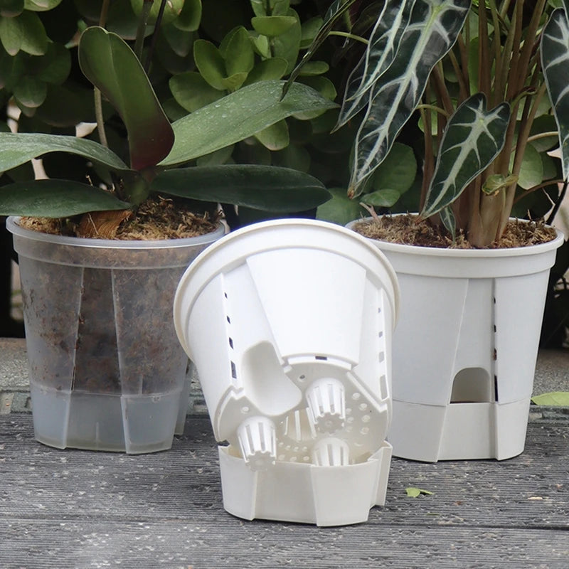 Self Watering Flowerpot Plastic Orchid Pot Double Layer Hydroponic Plant Pot Transparent Round Flower Pot Garden Supplies Decor