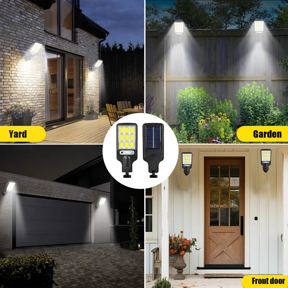 Solar Outdoor LED Wall Light Human Body Motion Sensor 3 Modes IP65 Waterproof Solar Garden Lamp Auto Charging Waterproof Outdoor Street Lantern for Yard Courtyard Garage Terrace Patio Home Exterior Decor Security Night Light