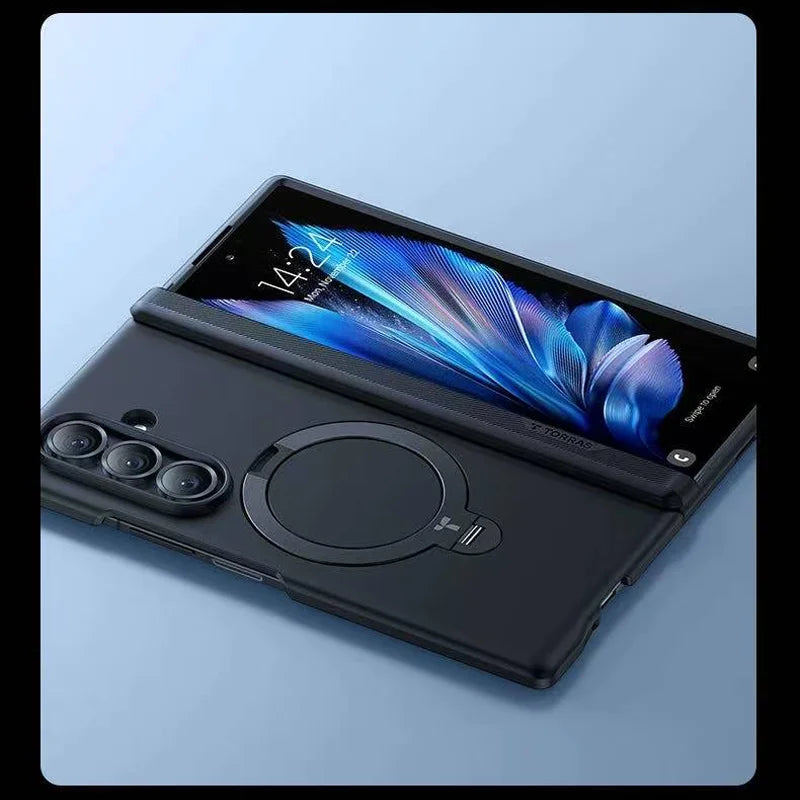 Samsung Z Fold 7 Case with Kickstand - Transparent Black Military Protection Tidesmit