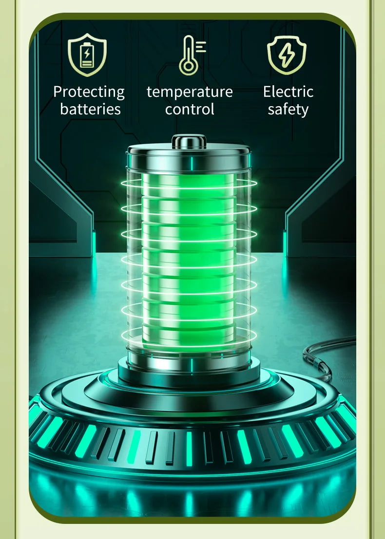 High-tech electric portable coffee maker heating element with bright green LED battery and temperature control safety.
