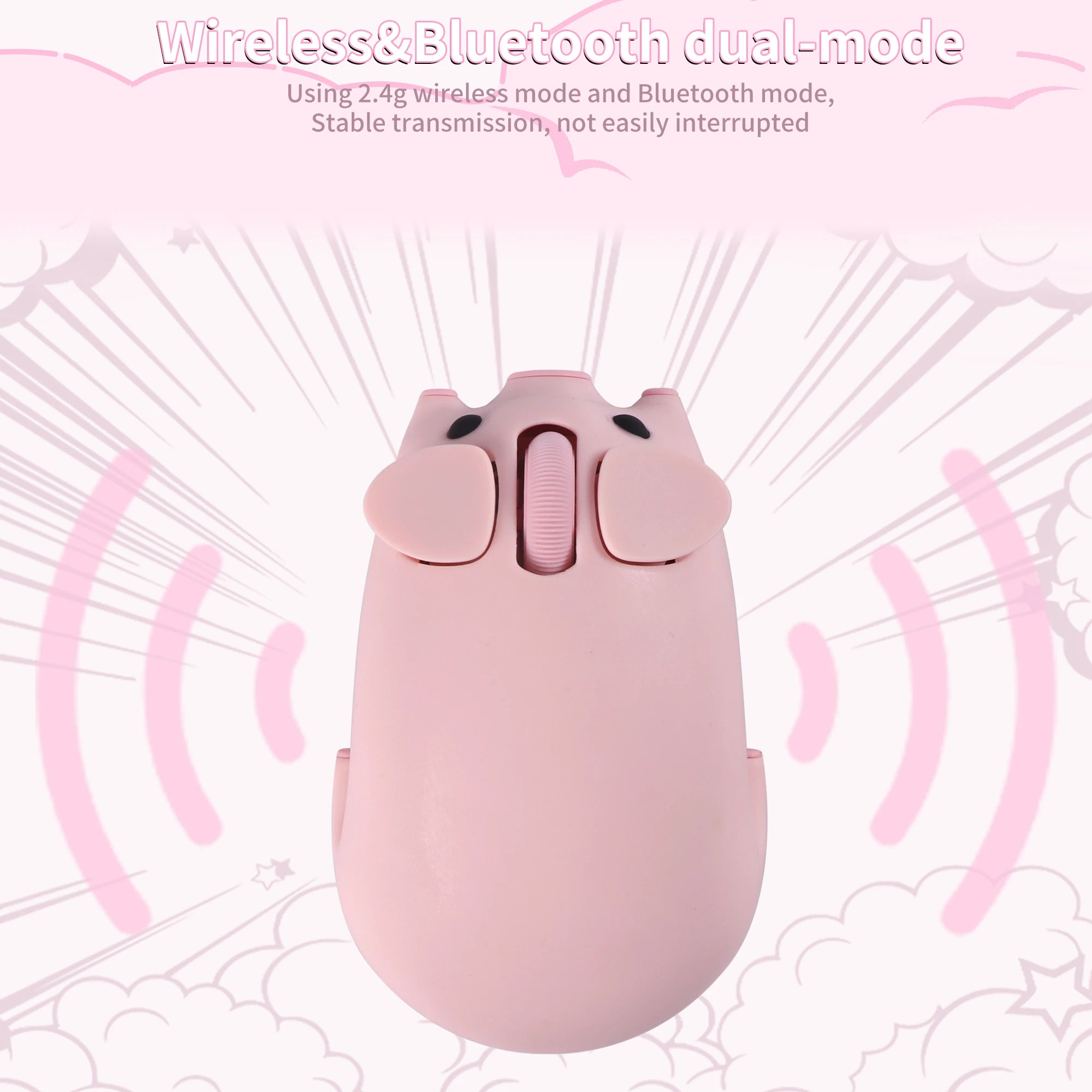 Cute 3D Little Pig Wireless Mouse 2.4G Bluetooth Dual-mode Silent For Women Office Laptop PC