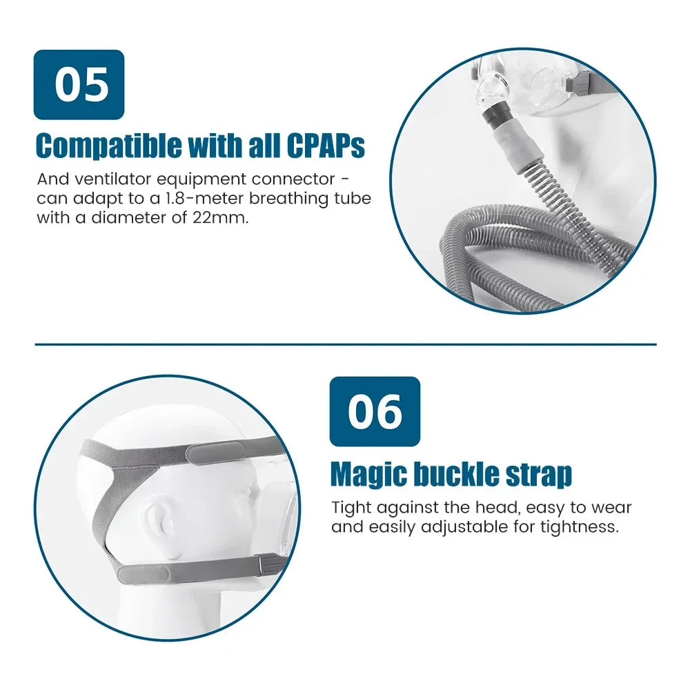 Comfortable CPAP Full Face Mask Adjustable Strap Respirator For Cushion Travel Anti Snoring Stopper Solution Tools Sleep Help