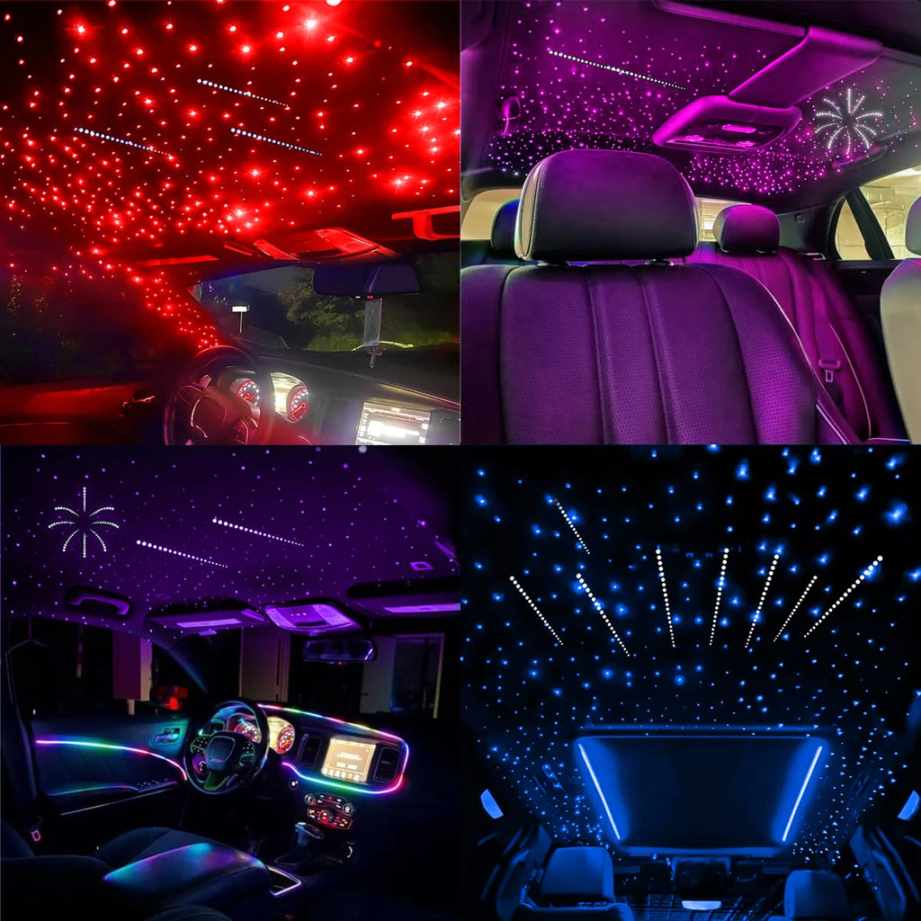 Twinkle & Meteor Starlight Headliner Kit for Car Strands for Ambient Interior Decor 32W RGBW Fiber Optic Star Light Engine