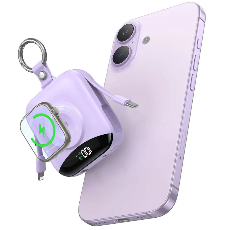 Tidesmit 10000mAh Power Bank, 22.5W Fast Charging with Built-in Cables Purple Tidesmit