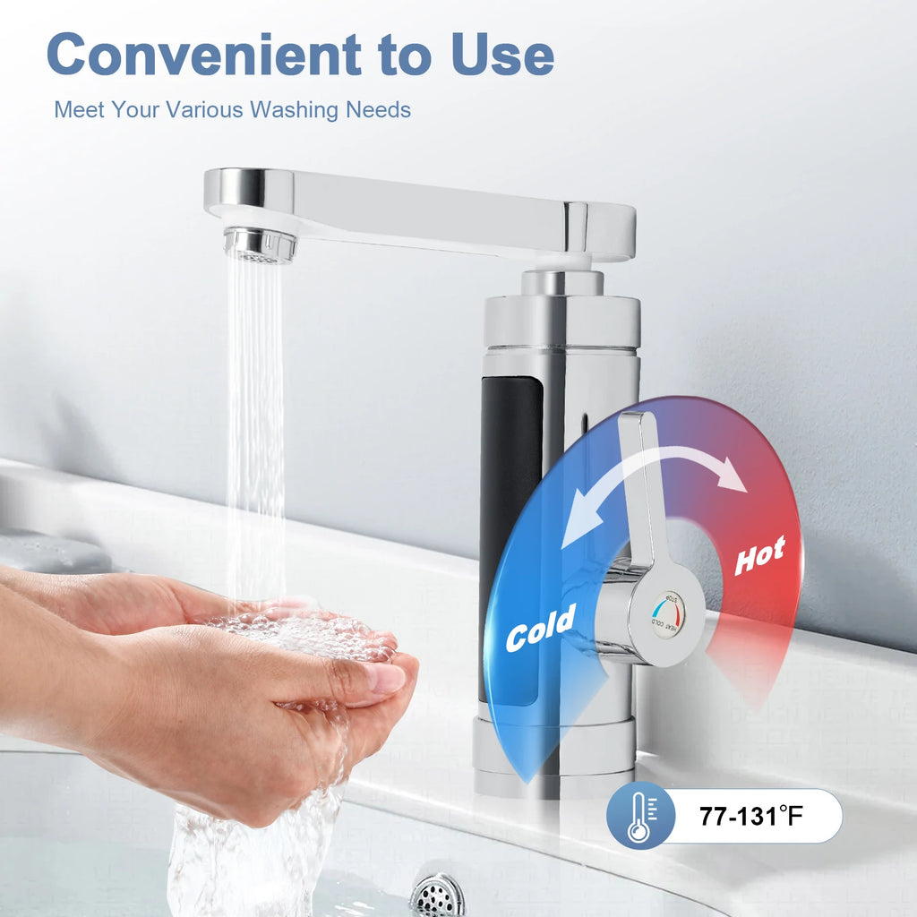 3000W Electric Kitchen Water Heater Tap Stainless Steel LED Digital Water Heater Faucet Heater With Universal Adapter Nozzle