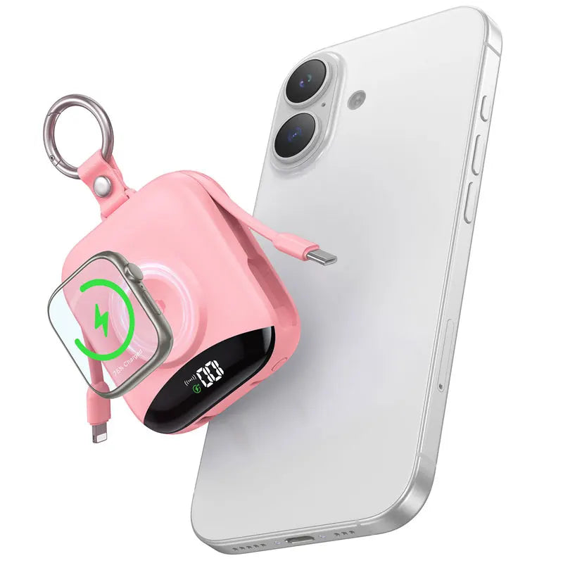 Tidesmit 10000mAh Power Bank, 22.5W Fast Charging with Built-in Cables Pink Tidesmit