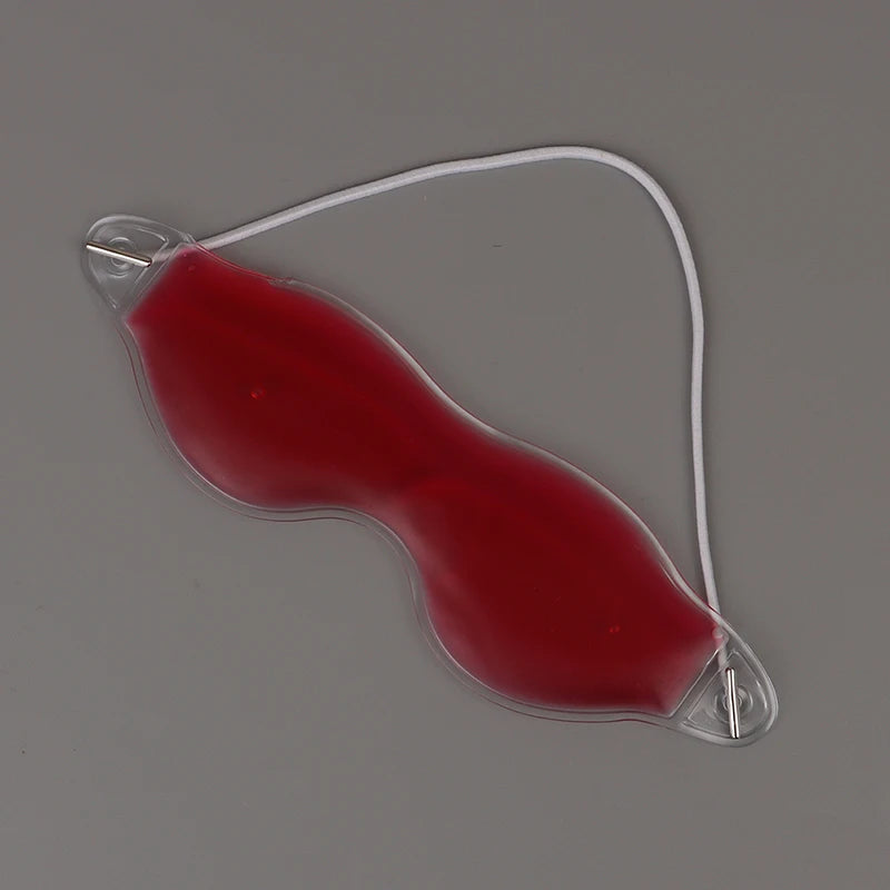 Red gel cold eye pack sleep mask for cooling relief with an elastic strap for insomnia and eye care.