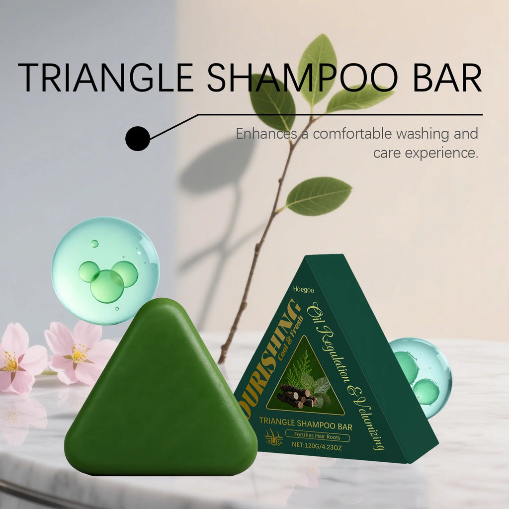 HOEGOA Triangle Herbal Nourishing Shampoo Bar Clean Scalp Reduce Loss Strengthen Hair Control Water-oil Balance Repair Damaged