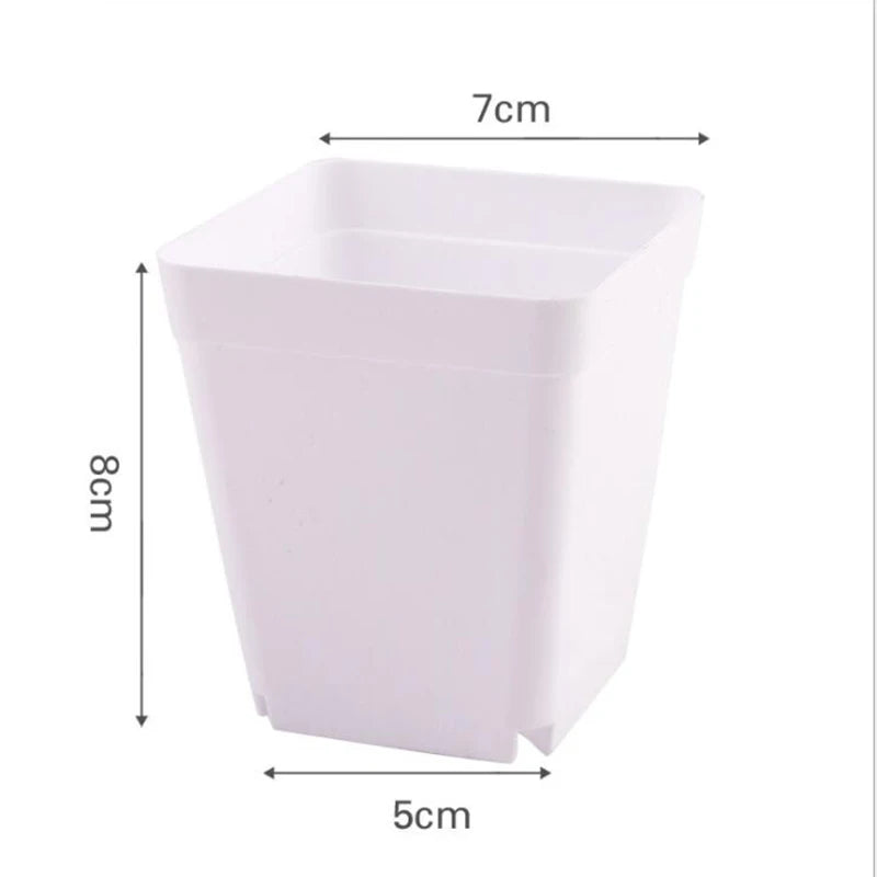 Mini square plastic planter pot, white color with tall straight sides