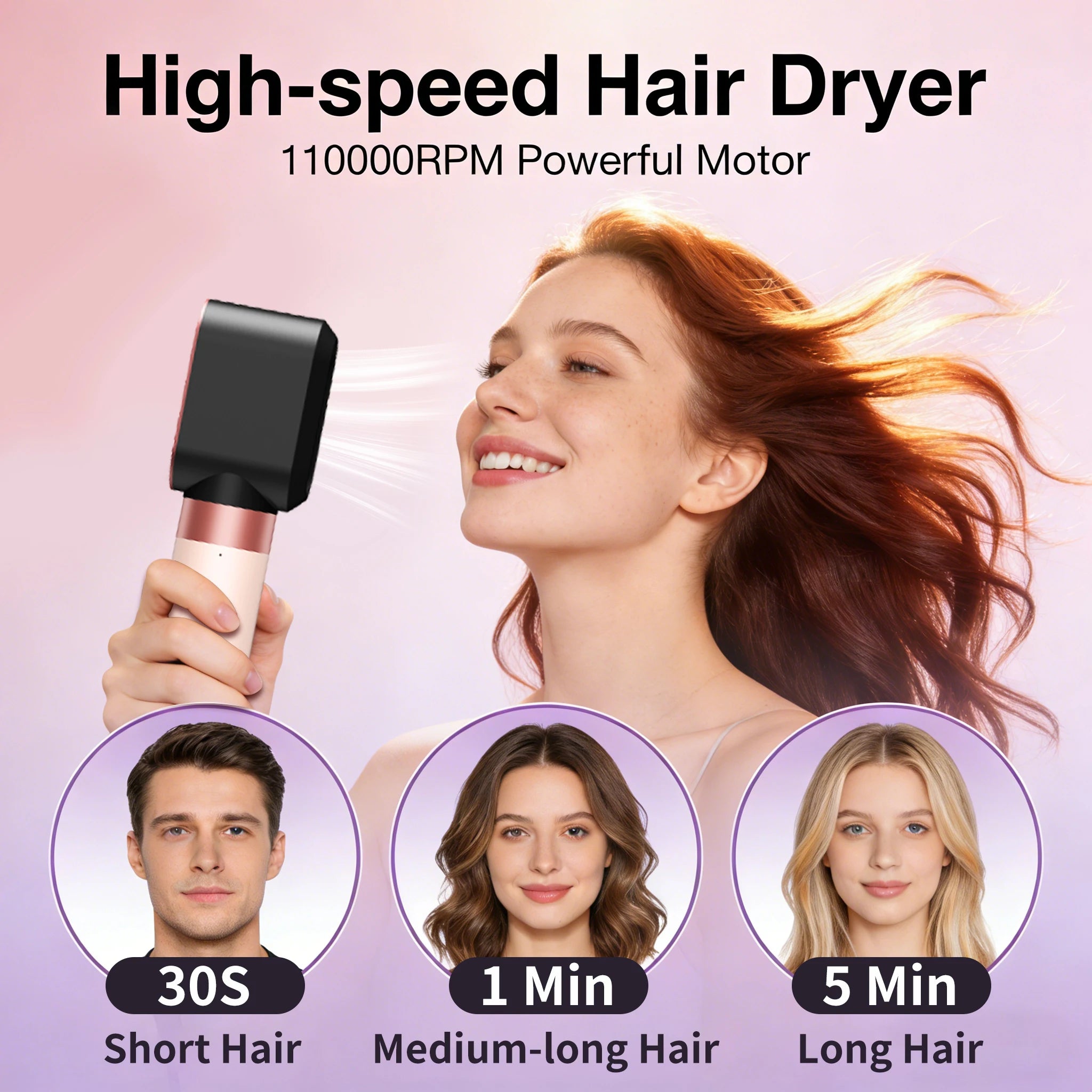 SenCiciMen 1500W 6-in-1 high-speed hair dryer and air styler in black and rose gold for fast, professional styling.
