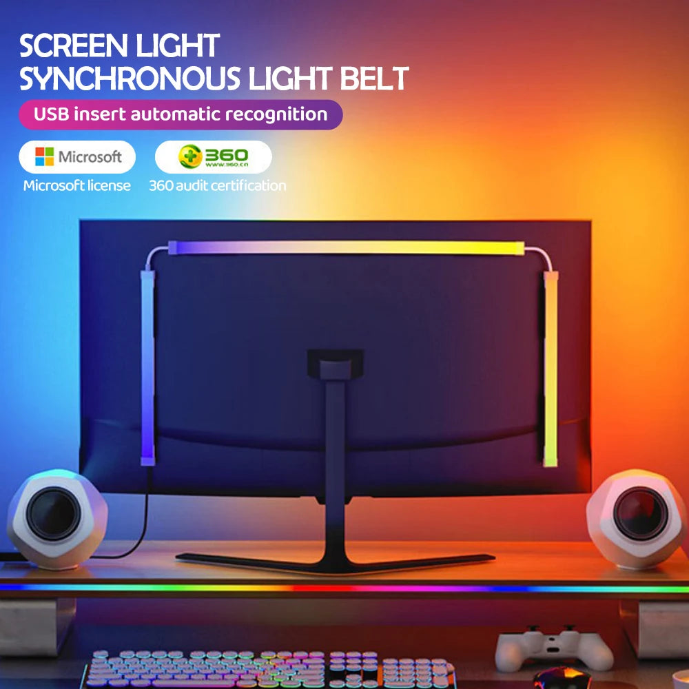 RGB screen light sync LED belt with multicolor side bars on a monitor