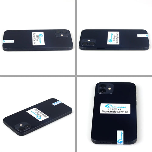 Blue smartphone back shown from multiple angles with rear label