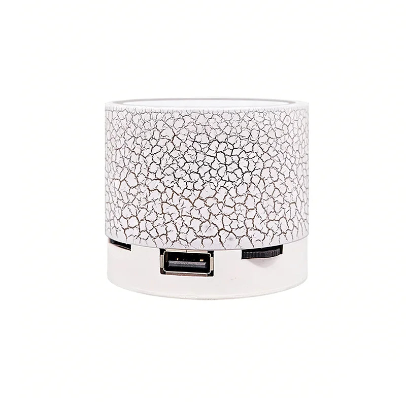 Portable wireless Bluetooth speaker, white cracked pattern cylinder with USB port and strap control
