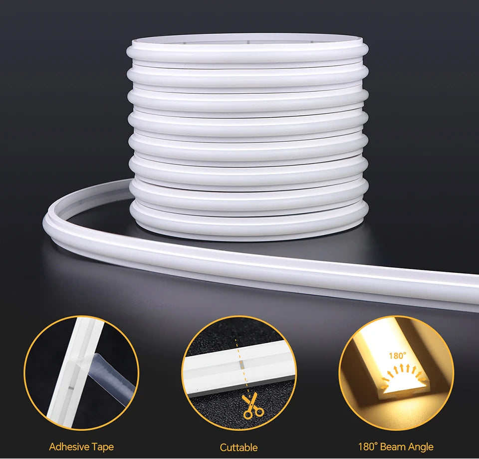 24V COB LED Neon Light Strip No Dark Spot Waterproof  Flexible Silicone Rope Light With Touch Dimmer Switch For Home Wall Decor