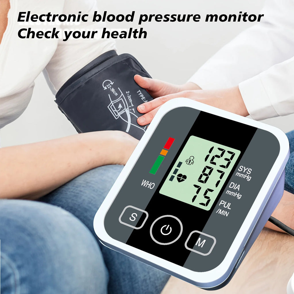 Portable LED Upper Arm Blood Pressure Monitor Portable Digital Tonometer Sphygmomanometer BP Monitor
