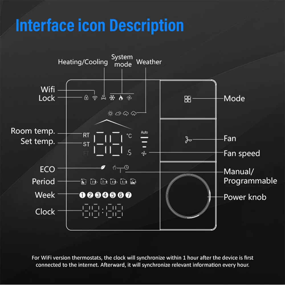 New Smart Thermostat with Knob WIFI Temperature Controller Air Conditioning Thermostat Fan Coil Unit AC Controller for Home Room