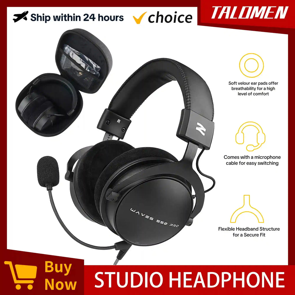 Wired Studio Headphones Over-Ear Monitor - Detachable Cable (W550x) Tidesmit