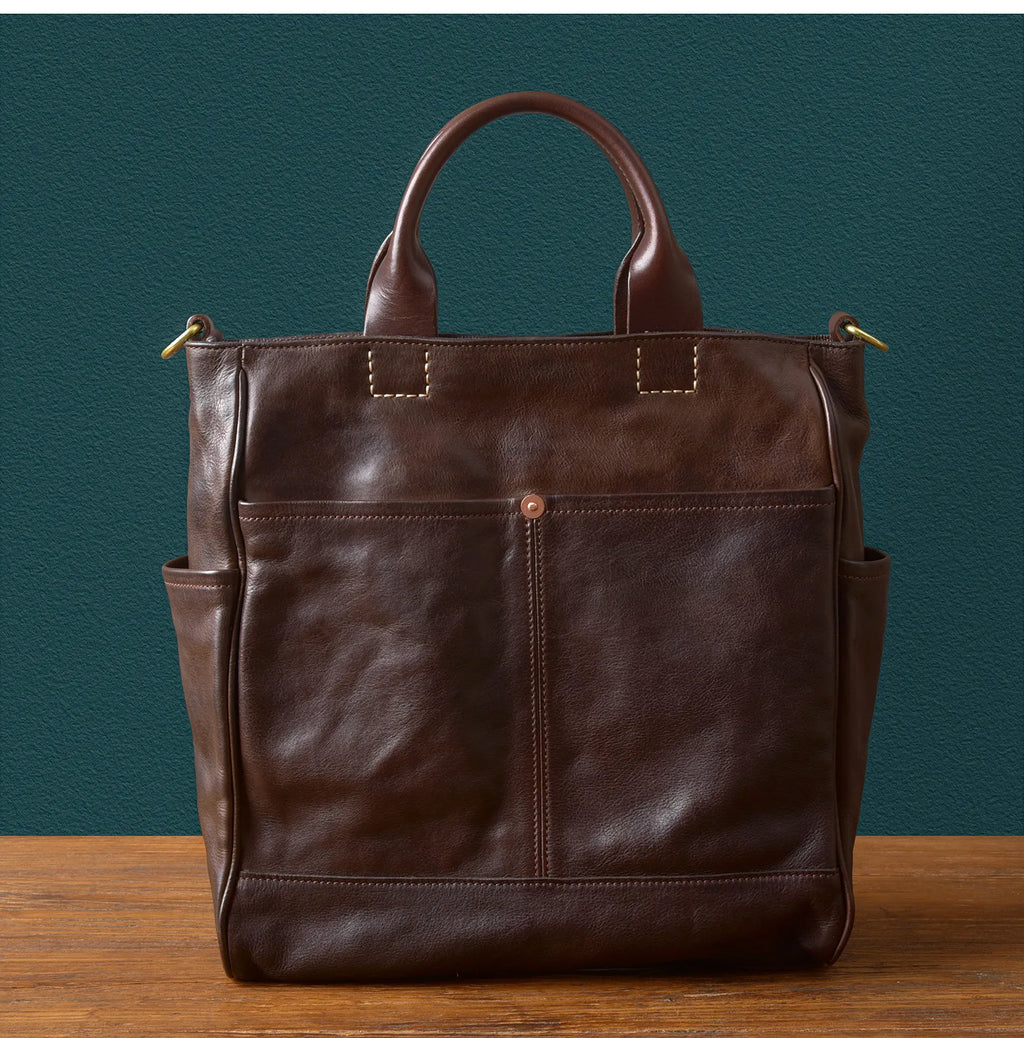 Fashion organizers designers handmade genuine leather men's tote bag outdoor travel luxury vegetable tanned cowhide handbags