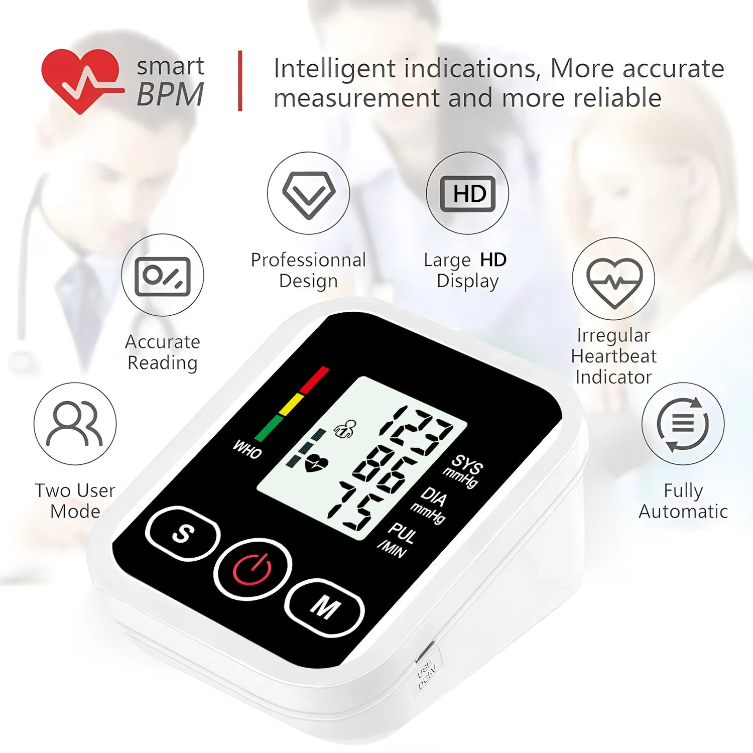 Arm Blood Pressure Monitor LCD Pressure Sensor Monitor BP Automatic Tonometer Digital Tensiometer LED Display Cuff Heart