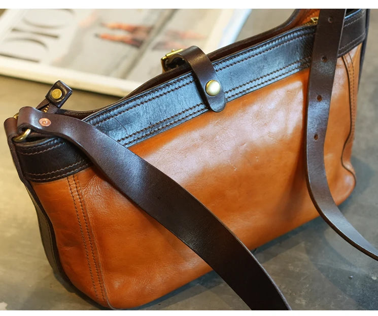 PNDME vintage high-quality first layer cowhide women shoulder bag outdoor travel designer handmade genuine leather underarm bag