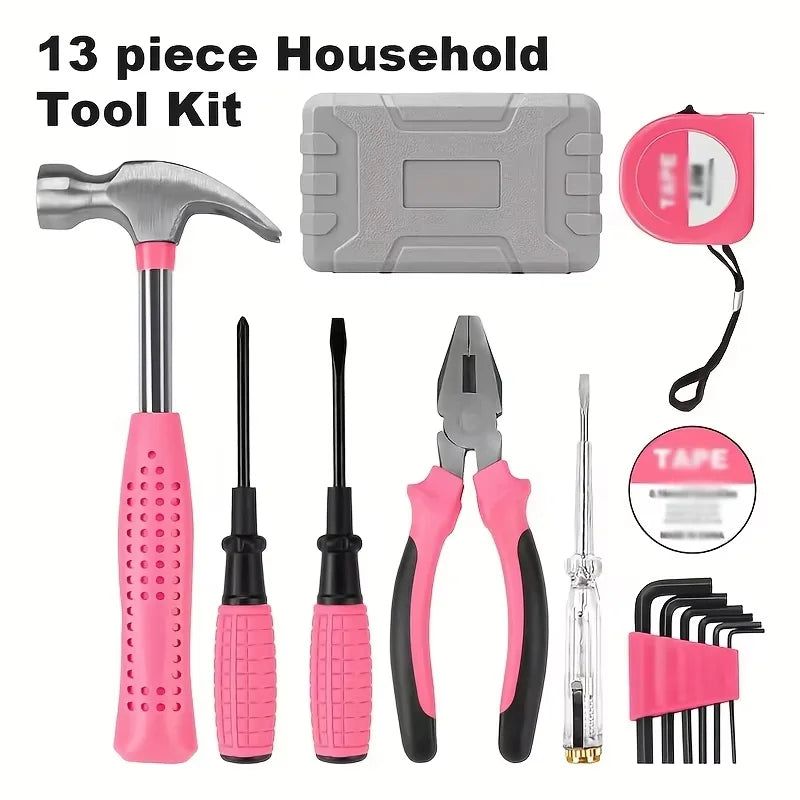 For DIY Use Pink Household Tool Kit Manual Repair Tools Set Multi-Function Home Electrical Maintenance Hand Tools