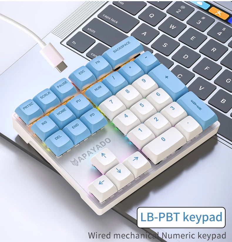 K33 Wired Mechanical Numeric Keypad With Multi-color Lights  Suitable for Finance, Business, 33-Key Laptop Numeric Keyboard