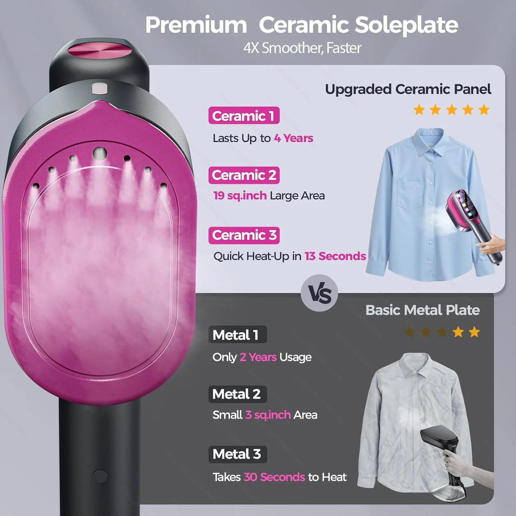 Tidesmit portable fabric press machine and handheld vertical garment steamer showing steam nozzle features
