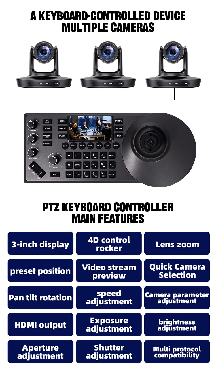 PTZ Camera 4K 20X Zoom Video Conference Camera Kit Church Meeting Live Broadcast PTZ Camera Controller for Video Conferencing