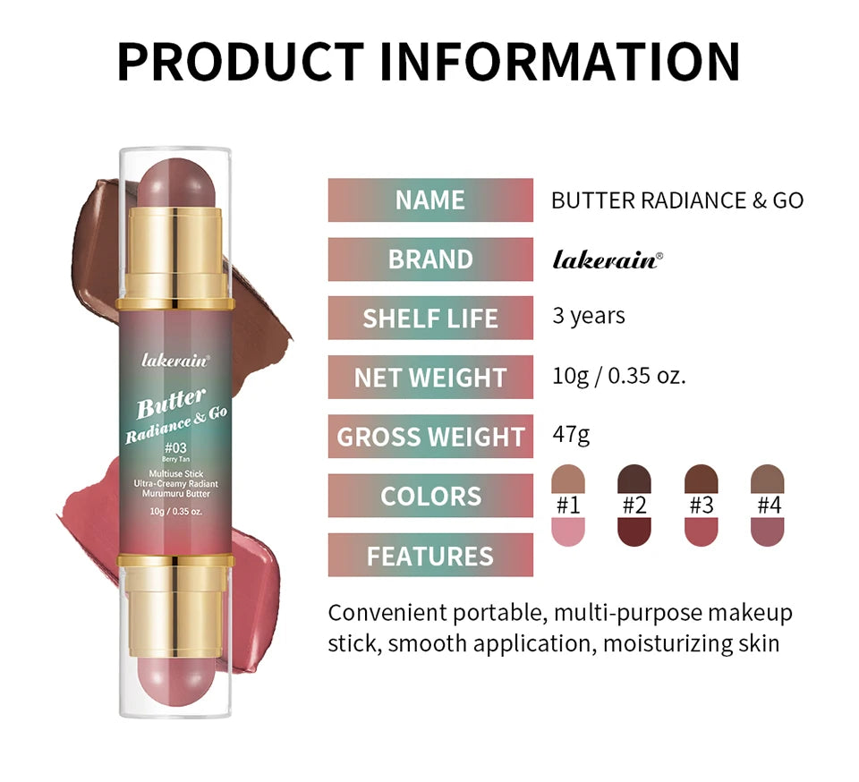 Tidesmit Double-Headed Bronzer Blush Stick multiuse face makeup showing blendable matte and glossy finish swatches
