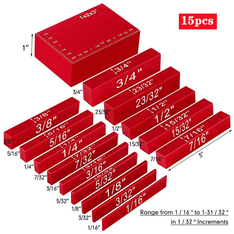 16Pc Inch / 9Pc Metric Setup Blocks Height Gauge Set, Precision Aluminum Setup Bars for Router and Table Saws Woodworking Set Up